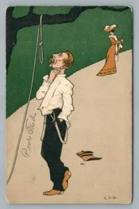 Armer Mann betrachtet hängend ~ seltsame antike Selbstmordkunst 678 Postkarte 1905 - Bild 1 von 2