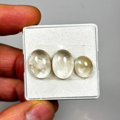 23.80 carat  x 3 Rutilated Quartz Oval Loose Cabochon gemstone 16x12mm Eo-1146 - Image 1 of 4