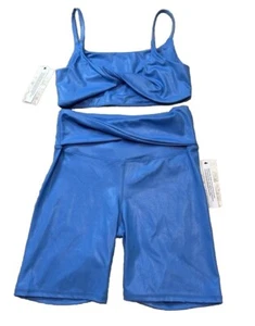 SAGE COLLECTIVE Matching Sports Bra Shorts Set Size Medium NWT Blue Metallic - Picture 1 of 24