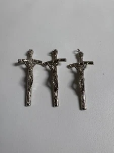 3-Metal Hanging Cross Crucifix Jesus Christ Christianity Pendants 2 1/8 x1 Inch - Picture 1 of 2