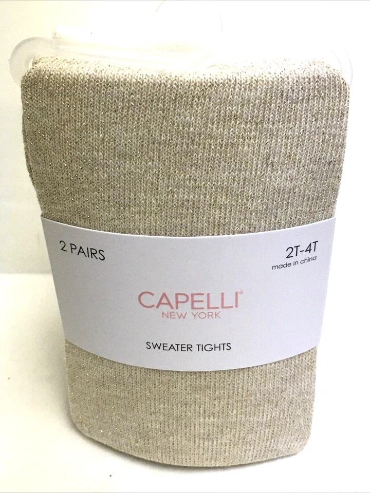 PACK OF 2 Girls Capelli NY Metallic Gold and Ivory Sweater Tights Size 2T-4T NIP - Image 1 of 3