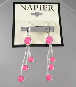 NWT NAPIER Silver Tone 2.5" Long Dangling Pink Tassels LeverBack Earrings 125x - Picture 1 of 7