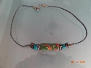 Leather Necklace Jewellery 1970s Hippie Flower Power Vintage - Picture 1 of 5