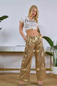 Rodeo Quincy NFR Gold Metallic Cargo Pant Large Italy ITOO Exclusive Funky Disco - Picture 1 of 19