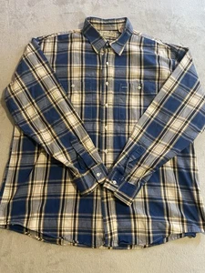 LL Bean Button Down Long Sleeve Blue Plaid Shirt Mens XL Made In USA - Picture 1 of 5