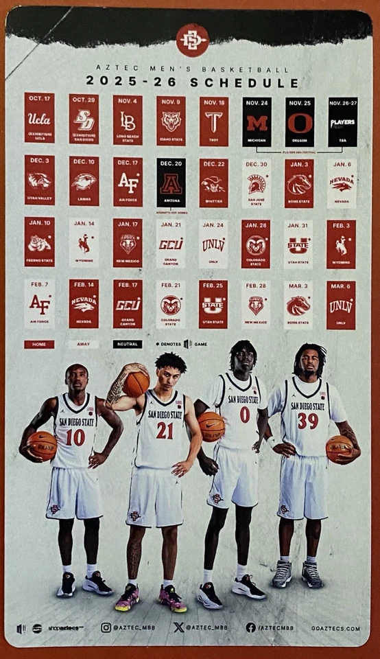 2025-2026 SAN DIEGO STATE AZTECAS Horario🏀 ¡¡IMÁN DE SKED DE BALONCESTO UNIVERSITARIO!!️ Foto 1 de 1