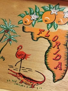 Vtg Kenmar Japan 6 pc Coaster Serving Tray Set Souvenir Florida Painted Wood Box - Picture 1 of 7