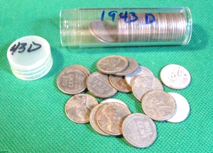 1943 D  Lincoln Wheat Cent Roll - Steel - 50 Coins - All Fine #S1747 - Picture 1 of 3