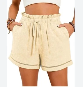 Dokotoo Womens M cream ivory Gauze elastic waist drawstring shorts tropical boho - Picture 1 of 11