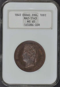 1840 France Essai 1DEC Maz-1143 NGC MS65 - Picture 1 of 4
