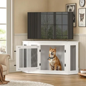 Corner Dog Crate Furniture, Wooden Dog Kennel End Table, Decorative Pet Crate... - Picture 1 of 9