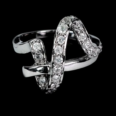 Anillo de plata de ley 925 redondo topacio blanco 2 mm piedras preciosas naturales joyería tamaño 7,5 Foto 1 de 4