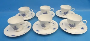 12 Piece Set Rosenthal Rhapsody Bjorn Wiinblad Blue Floral Teacups Saucers Cups - Picture 1 of 19