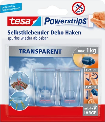 Tesa Klebehaken Für Transparente Oberflächen Und Glas (1 Kg) - Durchsichtige, Se - Bild 1 von 4