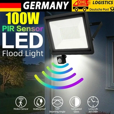 LED Fluter mit Bewegungsmelder 100W Strahler Scheinwerfer Außen Lampe Garten - Bild 1 von 4