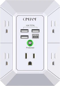 Cargador de pared protector contra sobretensiones QINLIANF 5 salidas extensor 4 USB A & C carga B29 - Imagen 1 de 7