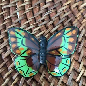 Vintage Weiss Gold Tone Butterfly Pin Brooch Green/Brown Enamel with Gold Trim - Picture 1 of 2
