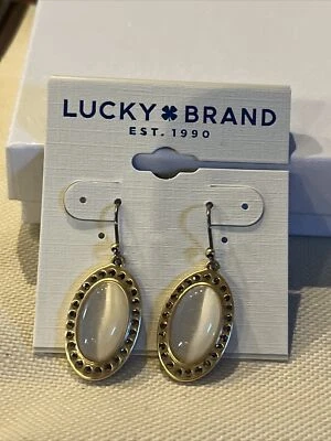 Lucky Brand Gold-Tone Pave & Stone Oval Drop Earrings NWT - Image 1 of 3