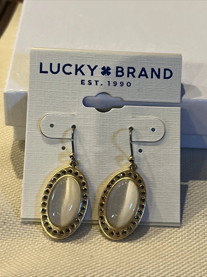 Pendientes colgantes ovalados de piedra y pavé dorado Lucky Brand nuevos con etiquetas Foto 1 de 3
