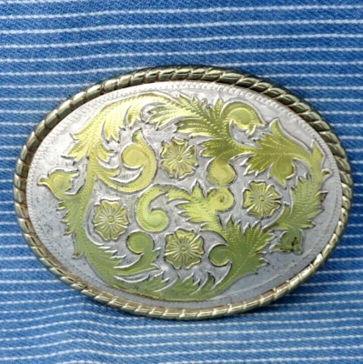 Classic Western Belt Buckle Cowboy Scroll Flourish Cowgirl Vtg 80s W USA .BMW902 - Image 1 of 4