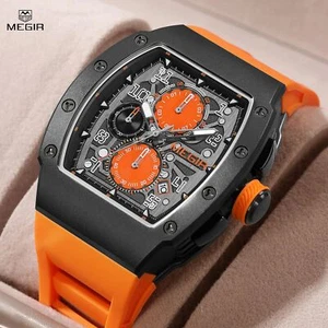 MEGIR Quartz Men's Silicone Strap Sport Military Chronograph Date Wristwatch New - Picture 1 of 17