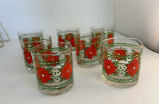 7 Vtg Hallmark Poinsettia Christmas 8 oz Lowball Rocks Cocktail Glasses 3.25"