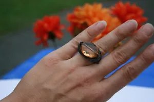 Large Wire Wrap Statement Ring, Orange Cut Gem Glass Charm, Size 8, NEW - Picture 1 of 11