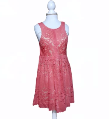 Free People Rocco Floral Crochet Lace Mini Dress Babydoll Pink Size 2 - Image 1 of 4