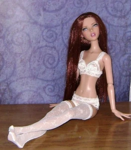 Custom Ready2Wear White Lace Bra/Kini/Stockings Set Fit New 16" Deja Vu Penelope - Picture 1 of 5