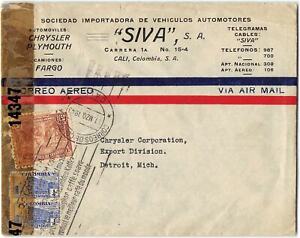 Censored, 1943 Air Mail, Chrysler Plymouth Importer in Cali to Detroit