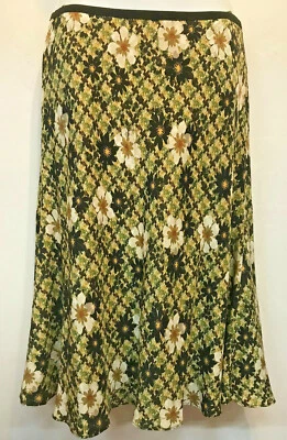 FALDA ACAMPANADA DE SEDA FLORAL VERDE/NEGRO/BLANCO ALFANI nueva sin etiquetas 8P Envío gratuito Foto 1 de 4