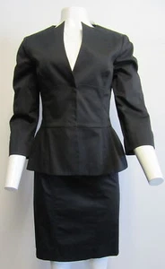 ALBERTA FERRETTI black cotton blend peplum skirt suit SZ 44/8 - Picture 1 of 11