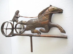 Vintage copper weather vane horse cart and jockey weathervane . - Picture 1 of 9