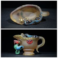Old glass carved dragon Statue sculpture cups Chinese Colored Glaze liuli living