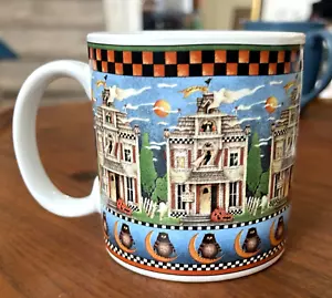 HAUNTED HOUSE Set of 2 Coffee Mugs Sakura Debbie Mumm Halloween Ghosts Mansion - Picture 1 of 9