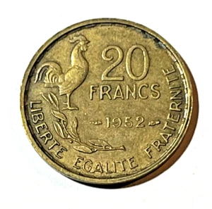 1952 France Coin 20 francs Rooster Chicken Bird Barn Farm Animal Wildlife - Picture 1 of 2