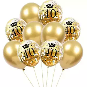 12-inch Chrome Gold 40th Birthday Confetti Balloons 10pk Birthday Decorations - Picture 1 of 1