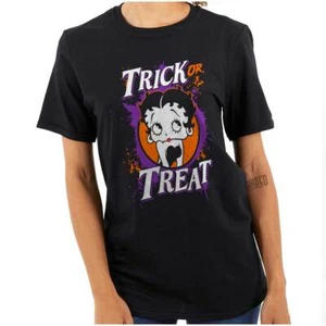 Halloween Betty Boop Cartoon Trick or Treat Womens Graphic Crewneck T Shirt Tee - Picture 1 of 7
