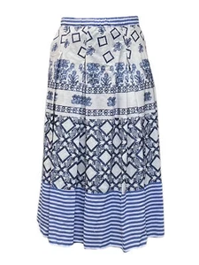Marina Rinaldi Women's Blue Campania Cotton A Line Midi Skirt NWT - Picture 1 of 3
