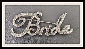 BRIDE Brooch Pin Cursive Clear Crystal Wedding Shower Party - Picture 1 of 2