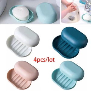 4-Pack Soap Dish Shower Soap Box Travel Soap Case with Lid Plastic,4 Colours - Picture 1 of 20