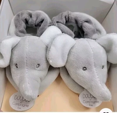 Elephant Baby Slippers Doudou Et Compagnie Paris France Grey White 0-6 Mo NIB - Image 1 of 4