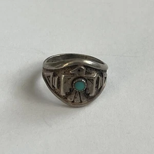 VINTAGE BELL TRADING POST THUNDERBIRD RING SILVER TURQUOISE NAVAJO NATIVE —(i) - Picture 1 of 8