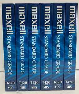 MAXELL VHS Video Cassette 6 Hour Standard Grade T-120 Blank Tapes Sealed 6 Pack - Picture 1 of 3