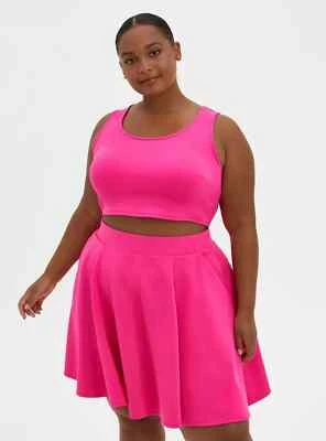 Torrid Women Plus Size 2X Barbie Hot Pink Scuba Mini Skater Skirt Pockets NWOT - Image 1 of 4