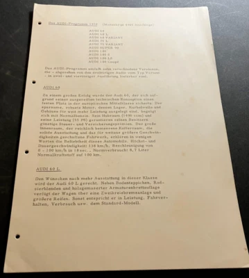 RARE Vintage 1970 Audi Line-Up Press Release Brochure - Original German 4-Page * - Image 1 of 4