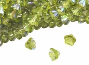 25 Olivine AB Bell Flower Czech Glass Beads 8MM - Picture 1 of 1