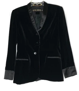 ESCADA Margaretha Ley Schwarz Samt Satin Trim Blazer Mantel Jacke 38 = 8 US = M - Bild 1 von 11