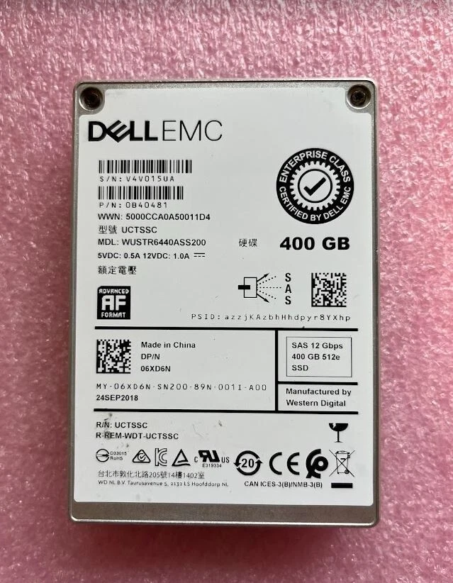 Dell EMC 6XD6N 400GB TLC SAS 512e SSD 2.5" 12GBPS  0B40481 WUSTR6440ASS200 - Image 1 of 1