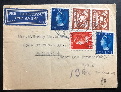 1946 The Hague Netherlands Airmail Cover To Berkeley CA USA - Image 1 of 2